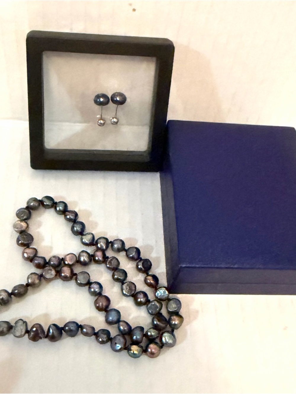 Iridescent Peacock Freshwater Pearl Necklace with Double-Sided Stud Earrings